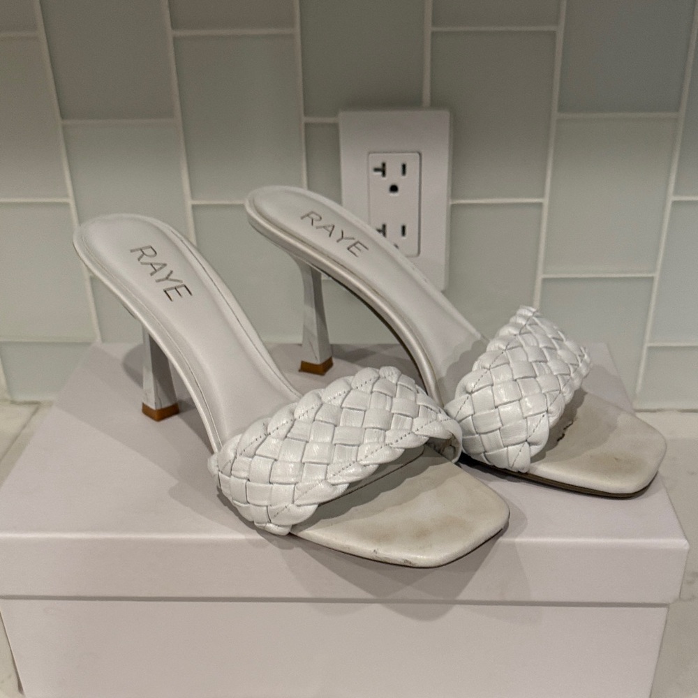 RAYE White Braided Heeled Mules